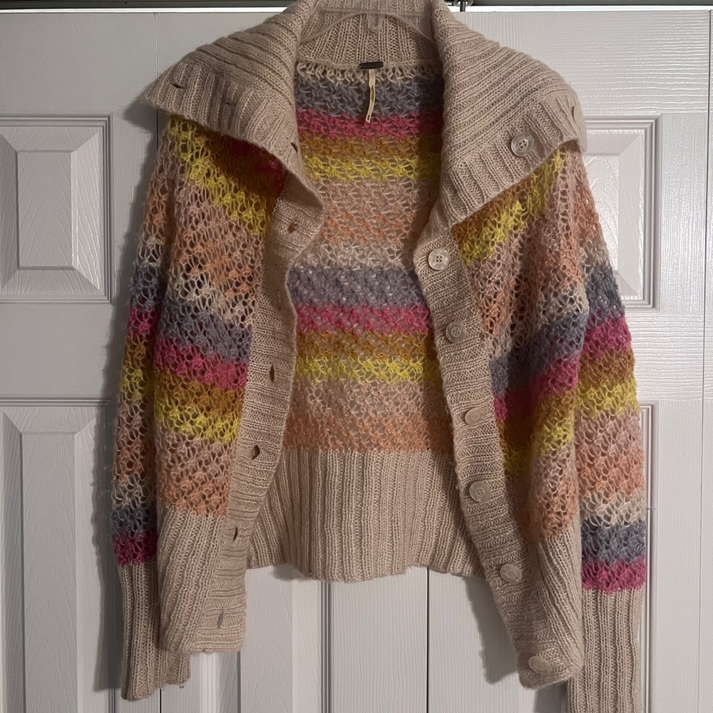 Free People Stripe Mohair Cardigan XS